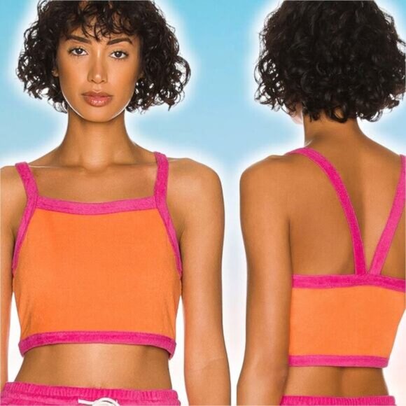 NWT SOLID & STRIPED The Scottie Tank Terrycloth Sz XS Tangerine & Strawberry - Picture 1 of 4